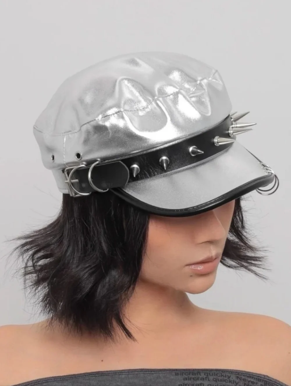 VIPER Metallic Spike Buckle Leatherette Beret Hat Cap NWOT